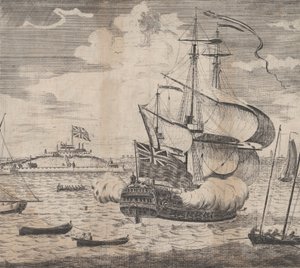 En udsigt over Castle William ved Boston i New England, begyndelsen af det 18. århundrede. af William Burgis.