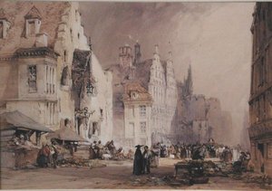 Et gademarked i Gent (akvarel på papir) af William Callow