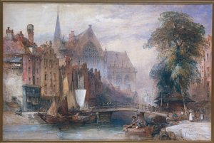 Udsigt over Nieuwe Kerk og Nieuwezijds Voorburgwal i Amsterdam fra nord af William Callow