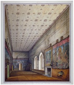 Indvendigt billede af Painted Chamber, Palace of Westminster, London, 1817.
