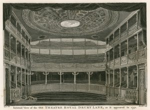 Indvendigt billede af det gamle Theatre Royal, Drury Lane, London, som det så ud i 1792