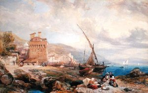 Salerno-bugten, ca. 1840 (akvarel og gouache i hvidt papir) af Clarkson Frederick Stanfield