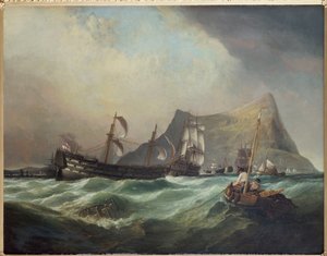 Neptun, trækker sejren ind i Gibraltars havn efter slaget ved Trafalgar af Clarkson Frederick Stanfield