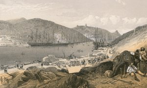 Balaklava, der viser kajens tilstand og skibsfarten, i maj 1855 af William Crimea Simpson