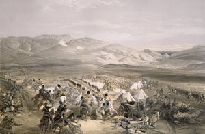 Den tunge kavaleribrigades angreb i slaget ved Balaclava den 25. oktober 1854, graveret af E. Walker, udgivet af E. Walker, pub. 1855 af William Crimea Simpson