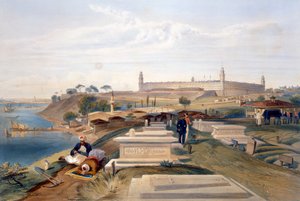 Hospital og kirkegård, Scutari, plade fra "The Seat of War in the East", udgivet af Paul und Dominic Colnaghi und Co., 1856 af William Crimea Simpson