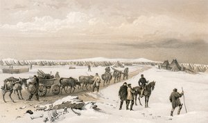 1. divisions lejr, der ser mod nord mod lejren for 2. division, Inkermanns højder i det fjerne af William Crimea Simpson