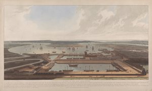 Udsigt over Det Ostindiske Kompagnis dokker af William Daniell