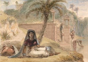 Indisk pige, der sidder ved en flod af William Daniell