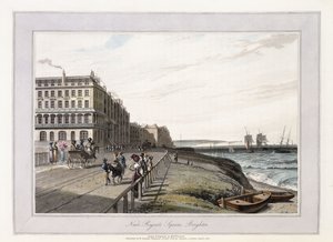 Nær Regents Square, Brighton, ca. 1814-1825 (håndfarvet akvatint, grå vask) af William Daniell