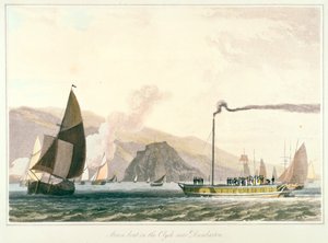 Dampbåd på Clyde nær Dumbarton, c1814 af William Daniell