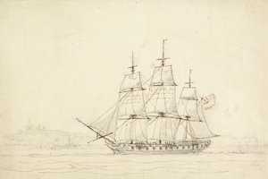 Tre mastede skib af William Daniell