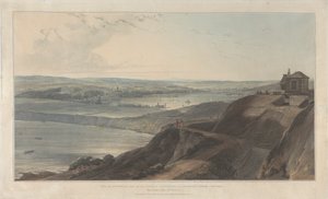 Udsigt over byen og en del af havnen i Falmouth fra Pendennis Castle, Cornwall af William Daniell