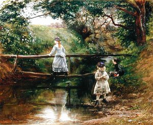 On the Tyne nær Ormiston - Children Gathering Wild Flowers (olie på lærred) af William Darling McKay
