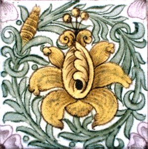 Flise med blomsterdesign (keramik) af William de Morgan