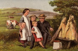 Branche: familie på landet med bistader (chromolitho)