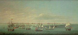 Britiske, franske, portugisiske og spanske købmænd og krigsmænd ud for Cadiz af William Dixon