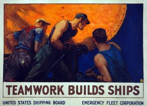 Rekrutteringskampagne "Teamwork bygger skibe", pub. 1917 af William Dodge Stevens