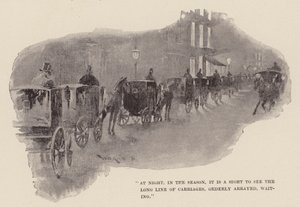 "Om natten, i sæsonen, er det et syn at se den lange række af vogne, velordnet opstillet, ventende" (gravering)