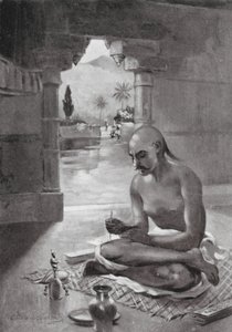 Kalidasa indskriver "Skybudbringeren", AD 375 (litografi) af William Douglas Almond