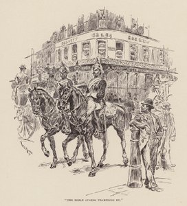 "Hestevagterne tramper forbi" (kobberstik) af William Douglas Almond