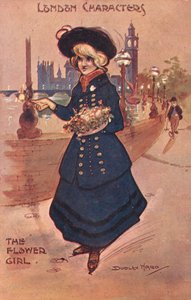 London Characters: the flower girl (farve litho) af William Dudley Ward