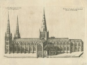 Lichfield Cathedral - South View: kobberpladegravering, nd [?midten af det 17. århundrede]