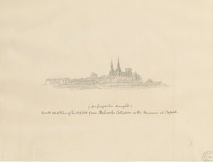 Lichfield Cathedral - South West View: blyantstegning og [?17. århundrede] (tegning)