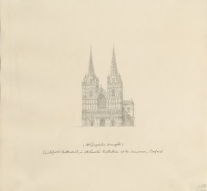 Lichfield Cathedral - Vestfronten: pennetegning, nd [slut 17. århundrede] (tegning)
