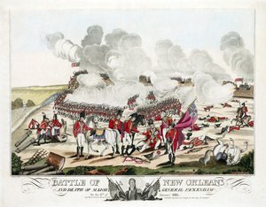 Slaget ved New Orleans og generalmajor Packenhams død den 8. januar 1815, pub. 1815 (farvet gravering) af William Edward (after) West