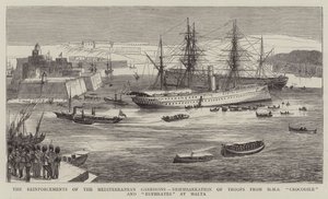 Forstærkningerne af middelhavsgarnisonerne, landgang af tropper fra HMS Crocodile og Eufrat på Malta af William Edward Atkins