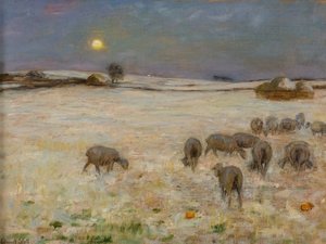 Får i sne (olie på lærred) af William Edward Stott