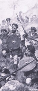 The Highlanders at the Battle of Killiecrankie, illustration fra British Battles on Land and Sea, 1915 af William Edward Stott