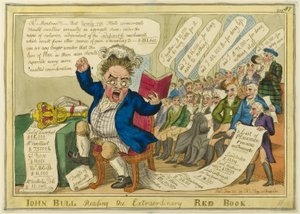 John Bull læser den ekstraordinære røde bog