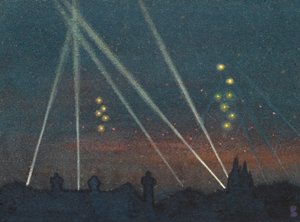 Søgelys under et bombeangreb (akvarel på papir) af William Ernest Buchanan