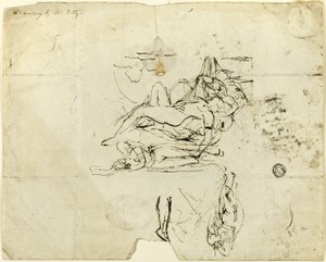 Skitser af tilbagelænet nøgen kvinde og amorøst par af William Etty