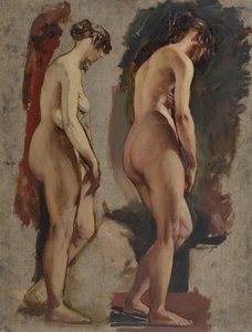 To stående kvindelige nøgenbilleder i fuld længde, drejet til højre, 1815-45