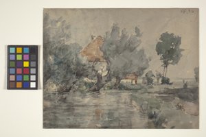 Bavarian Landscape (akvarel på råhvidt papir)