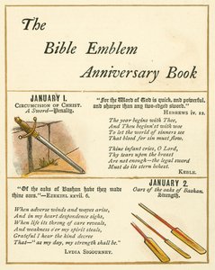 Side fra The Bible Emblem Anniversary Book (farvelitografi)