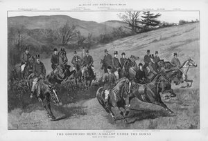 The Goodwood Hunt - en galop under Sussex Downs (litho)