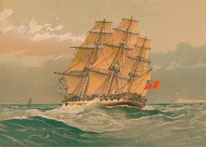 En fregat med 38 kanoner, omkring 1770, slutningen af det 19.-begyndelsen af det 20. århundrede. af William Frederick Mitchell