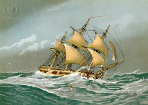 En Royal Navy 28 kanonfregat, c1794 c1890-c1893 af William Frederick Mitchell