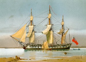 En Royal Navy 42 kanonfregat, c1780 c1890-c1893. af William Frederick Mitchell