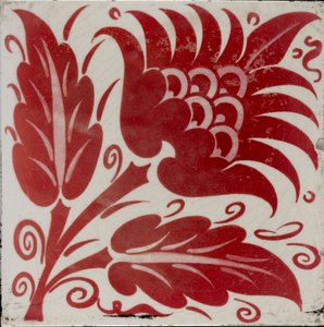 Flise med stiliseret blomst med to blade og ranker, 1882-1888 af William Frend De Morgan