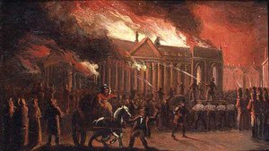 The Burning of Liverpool Town Hall i 1795 (olie på papir lagt på lærred)