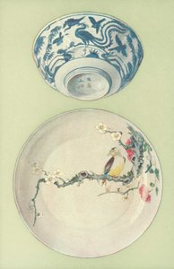 Skål, periode med Chia Ching og tallerken, periode med unge Cheng, kinesisk (farve litho) af William Gibb