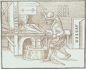 Smedning af en magnet, fra William Gilberts De Magnete