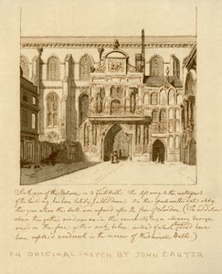 Sydlig udsigt over indgangen til Guildhall, City of London, 18. århundrede 1886.