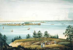 The Bay of New York og Governors Island taget fra Brooklyn Heights, 1820-25.