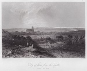 Byen Ulm fra højderne (gravering) af William H. Bartlett